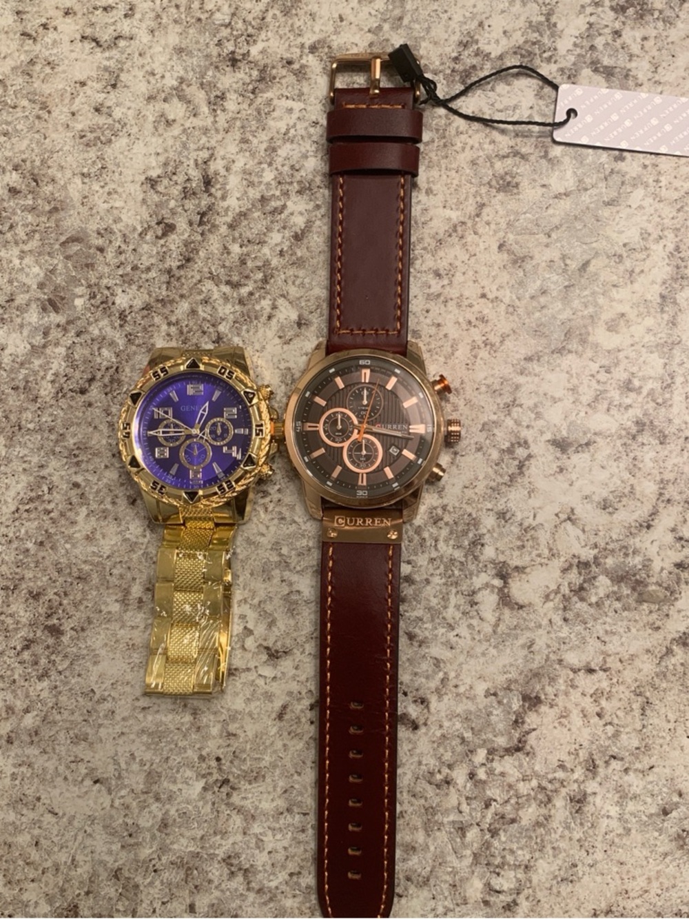 & Other Stories Brown Leather Strap Watch with Rose Gold Dial Accents